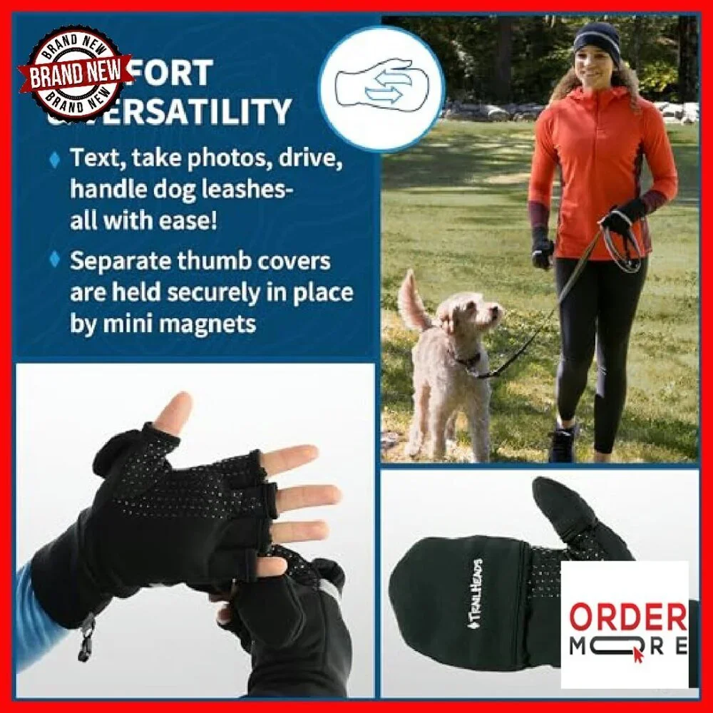 Women's Convertible Running Mittens - Fingerless Gloves Reflective Accents